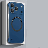 Blue Ultra Thin Hard PC Magnetic iPhone Case Matte Solid Color Frameless on a gray background