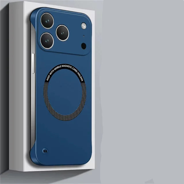 Blue Ultra Thin Hard PC Magnetic iPhone Case Matte Solid Color Frameless on a gray background