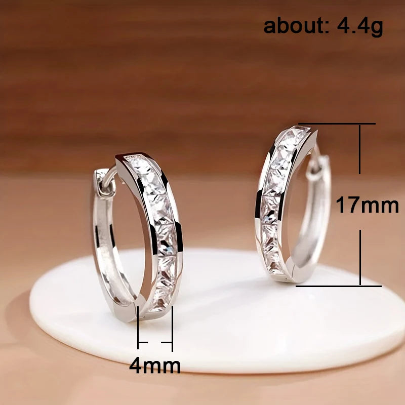 women's CZ hoop earrings princess square cubic zirconia elegant geometric hoops