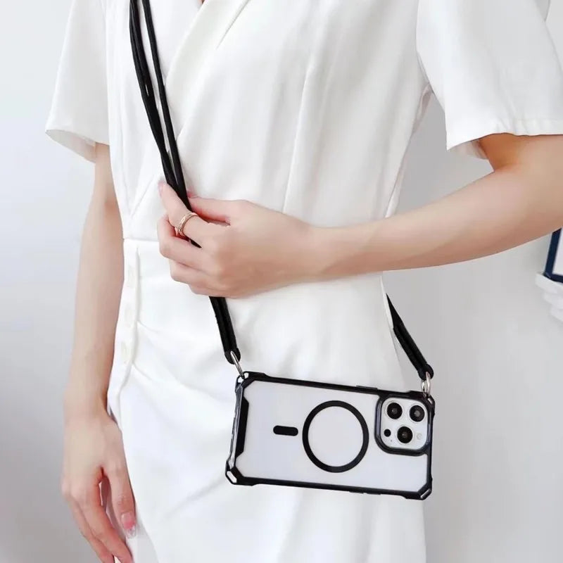 Person holding a transparent iphone case with camera design against a white background