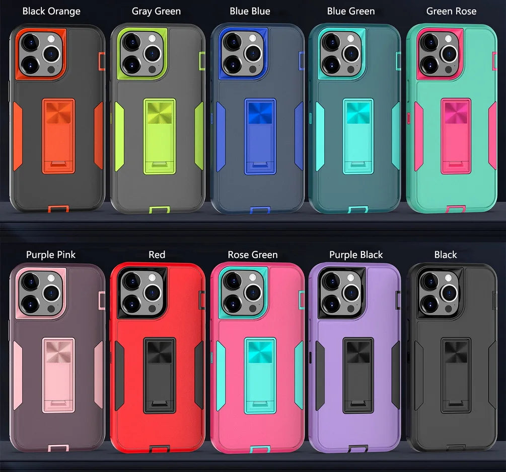 Heavy Duty Shockproof iPhone Case with Kickstand Matte Shield Cover