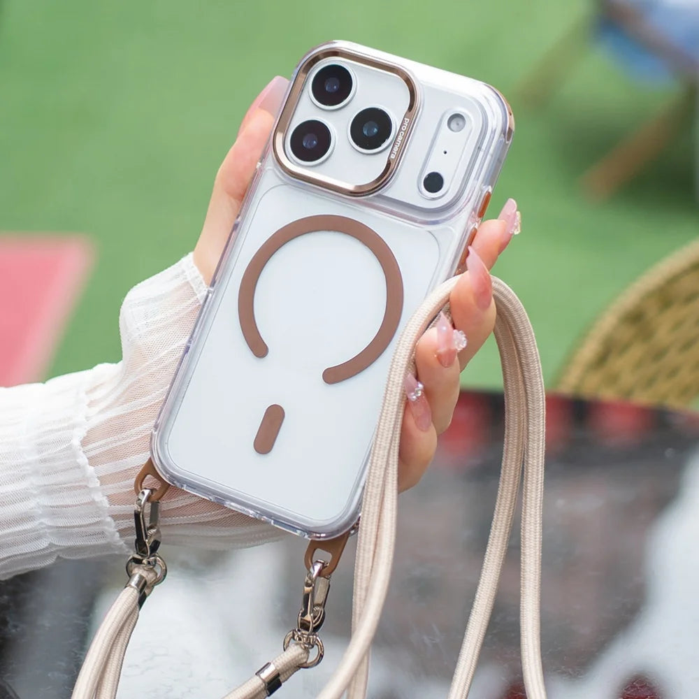 Magnetic Crossbody Clear iPhone 17 16 16 15 14 13 12 11 Pro Max Plus Case with Lanyard Strap Shockproof Cover