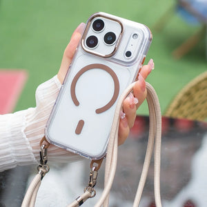 Magnetic Crossbody Clear iPhone 17 16 16 15 14 13 12 11 Pro Max Plus Case with Lanyard Strap Shockproof Cover