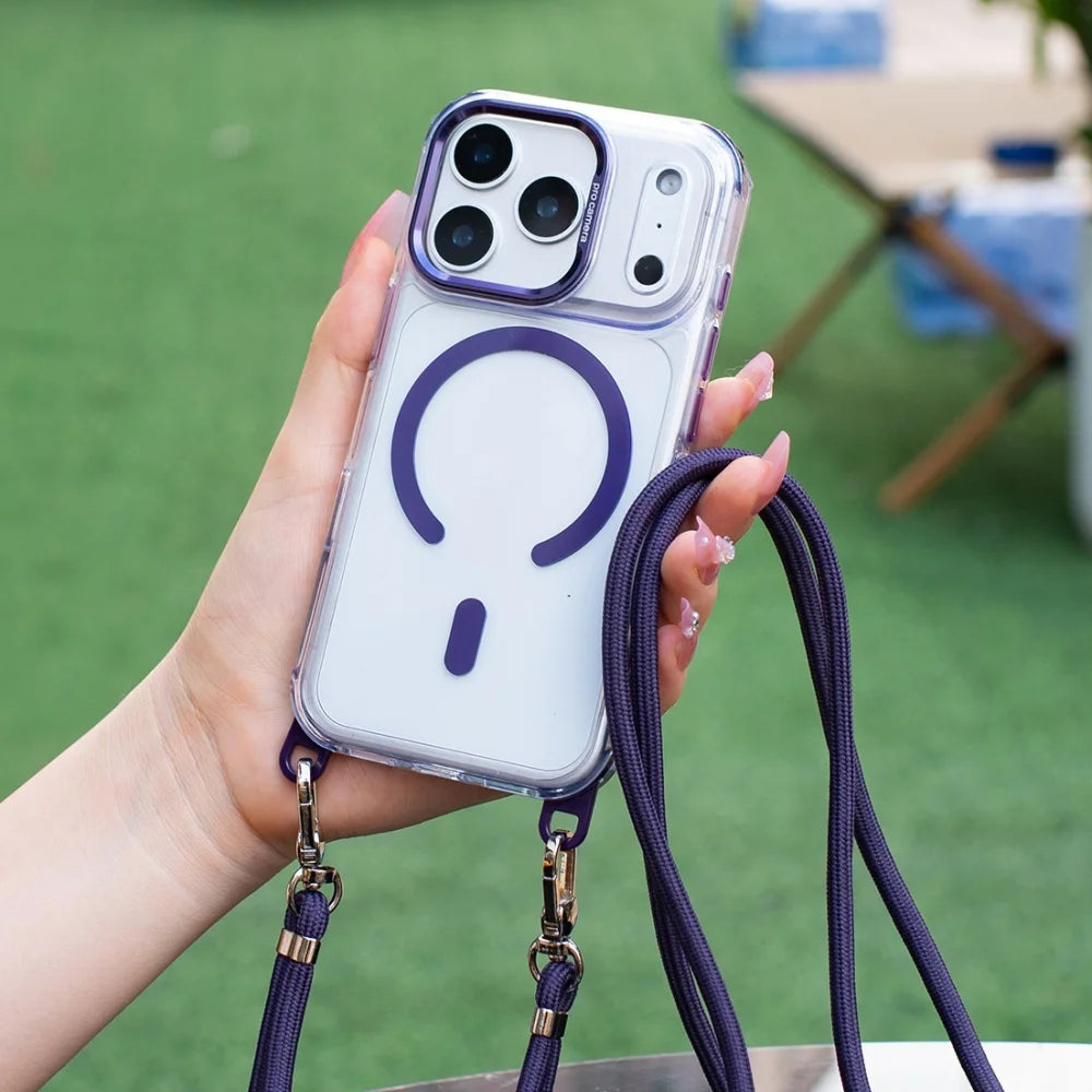 Magnetic Crossbody Clear iPhone 17 16 16 15 14 13 12 11 Pro Max Plus Case with Lanyard Strap Shockproof Cover