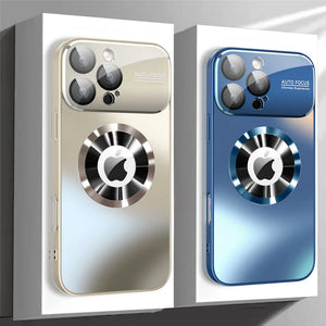 Titanium matte MagSafe iPhone case with frosted glass back and full camera lens protection