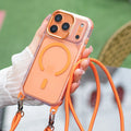 Orange Magnetic Crossbody Clear iPhone 17 16 16 15 14 13 12 11 Pro Max Plus Case with Lanyard Strap Shockproof Cover