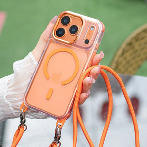 Orange Magnetic Crossbody Clear iPhone 17 16 16 15 14 13 12 11 Pro Max Plus Case with Lanyard Strap Shockproof Cover