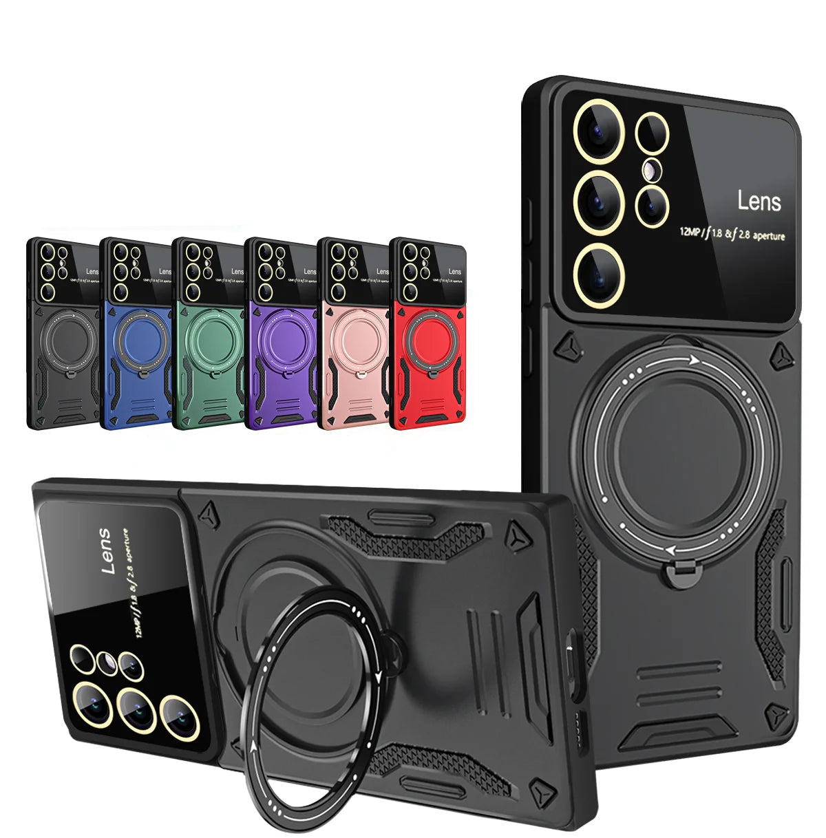 Magnetic Ring Armor Case for Samsung Galaxy S20–S25 Ultra