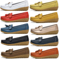 Women's leather loafers with metal tassel detail, round toe, and rubber sole