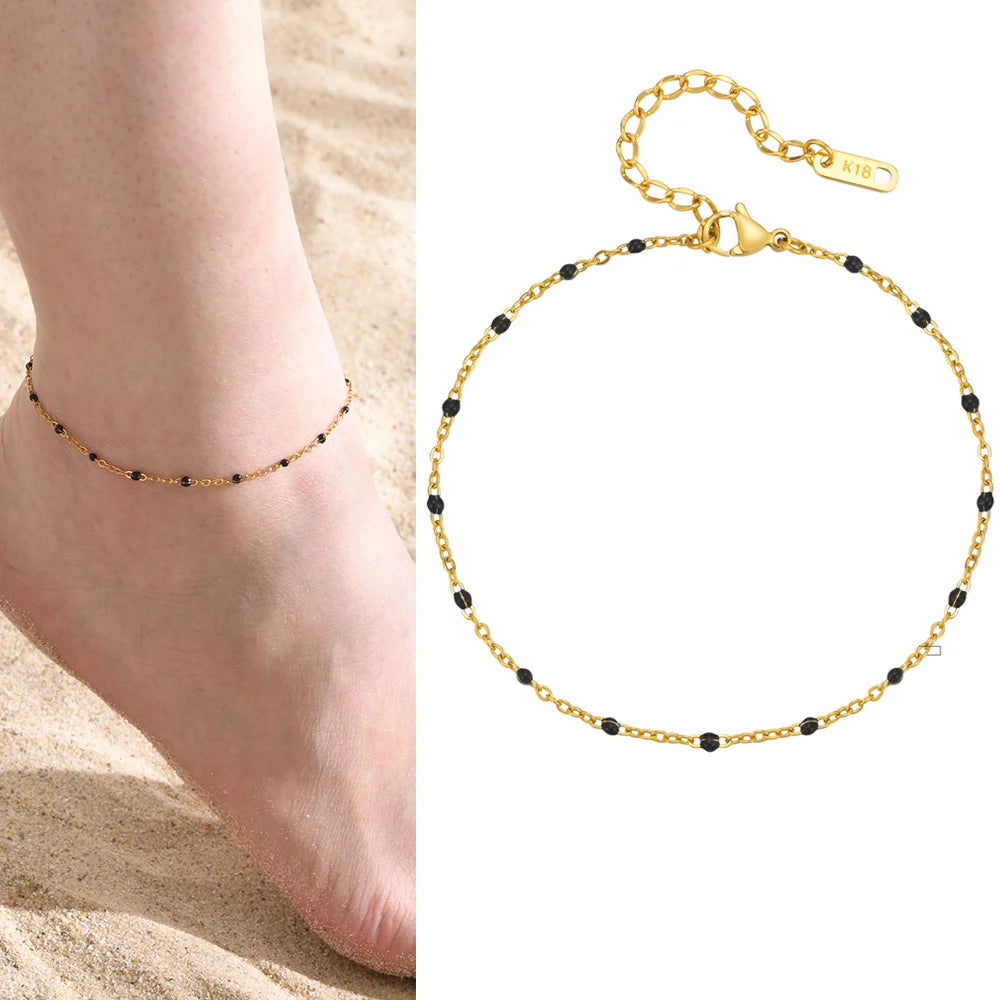 Gold plated stainless steel heart anklet bracelet for women delicate adjustable foot jewelry