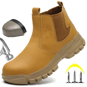 Tan work boot with on a white background