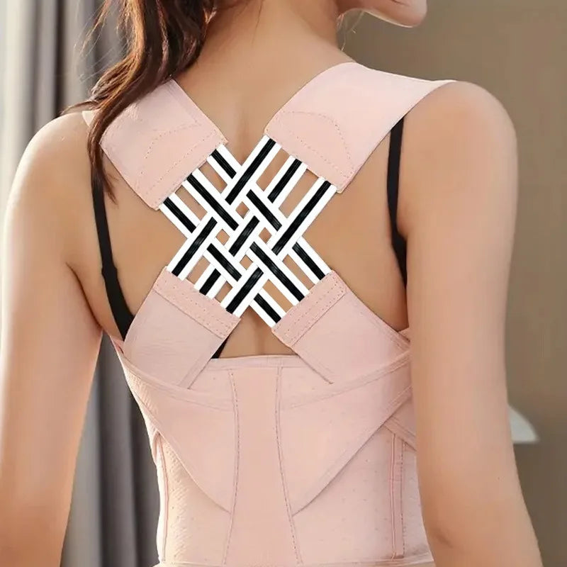 Person wearing a Adjustable back support strap for shoulder alignment and daily posture comfort
