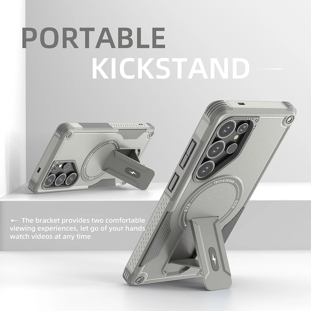 Magnetic Fold Stand Armor Case for Samsung Galaxy S24 S25 S26 & A Series.