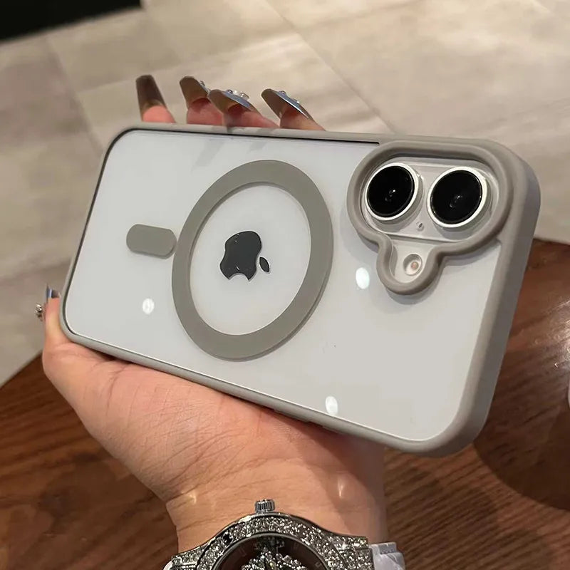 Hand holding a iphone case on a wooden surface