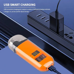Orange USB smart charging Electric Nose & Ear Hair Trimmer for Men with digital display on a blue background