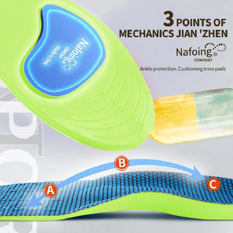 Shock absorbing shoe insoles with arch support for adults and children