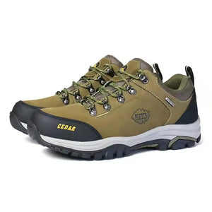 Pair of hiking shoes with 'Cedar' branding on a white background