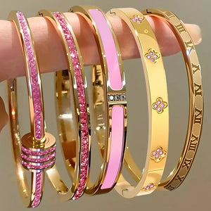 Sparkling zirconia stainless steel stackable bangle bracelet set for women