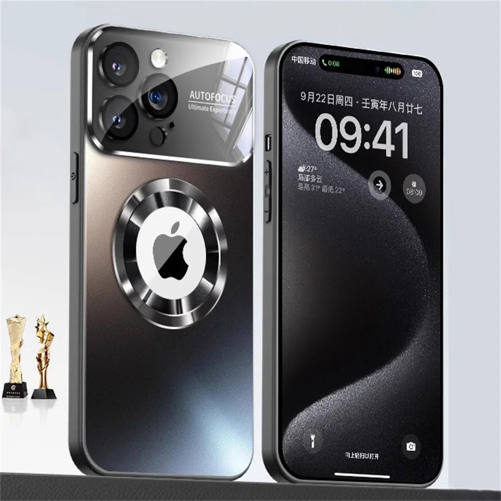 Titanium matte MagSafe iPhone case with frosted glass back and full camera lens protection