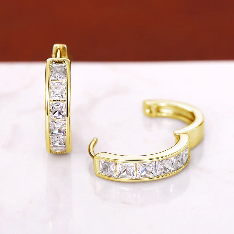 women's CZ hoop earrings princess square cubic zirconia elegant geometric hoops