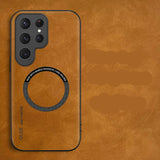 Luxury leather Magnetic Armor Case for Samsung Galaxy a brown background