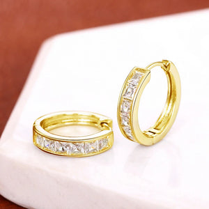 women's CZ hoop earrings princess square cubic zirconia elegant geometric hoops