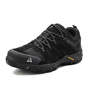Black hiking shoe on a white background
