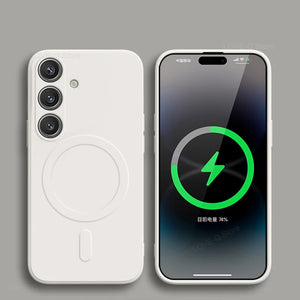 White phone case with charging icon on a gray background