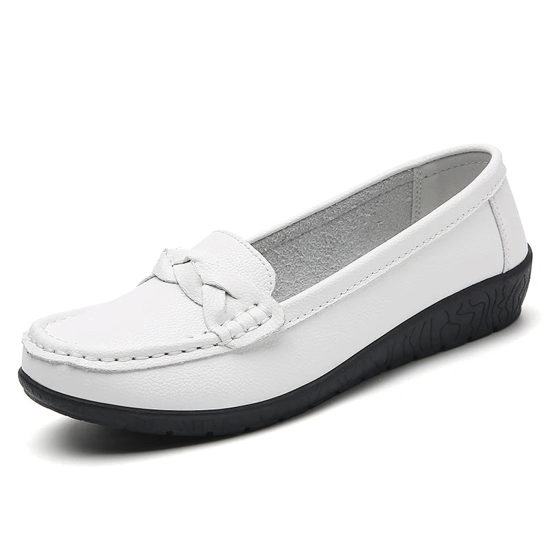 Soft leather women loafer flats slip on casual shoes