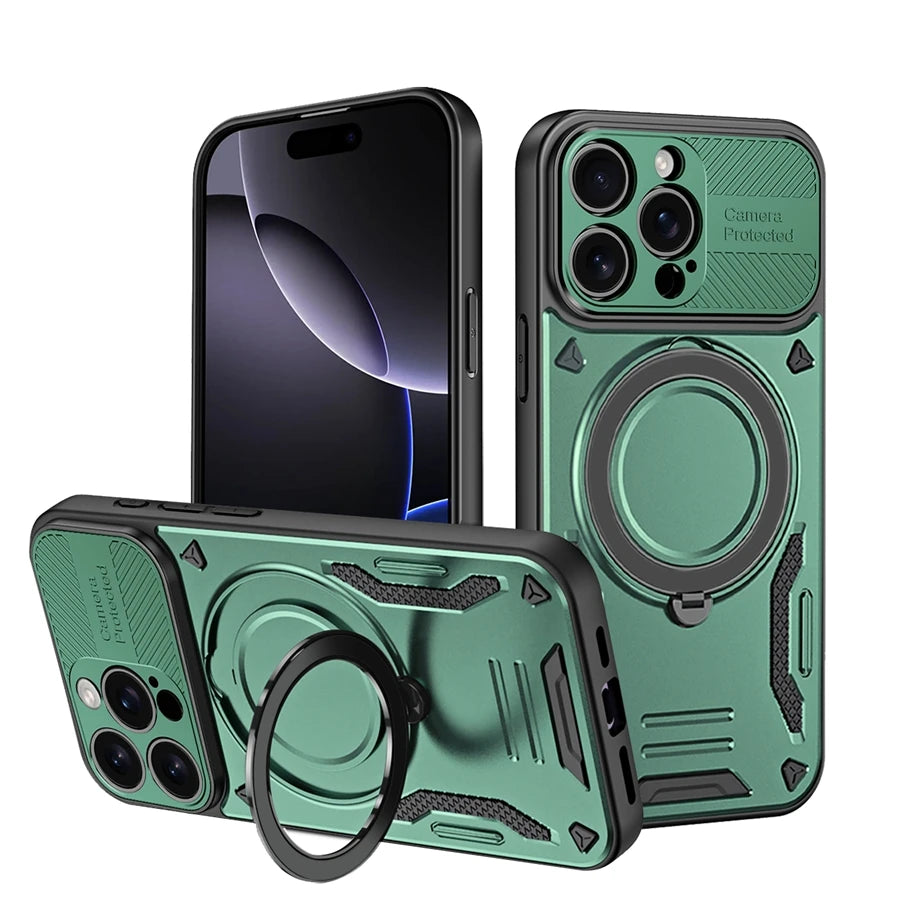 Solid Armor Magnetic Ring iPhone 14 15 16 17 Pro Max Case Heavy Duty Shockproof Cover