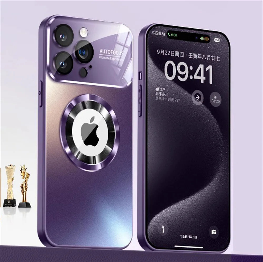 Titanium matte MagSafe iPhone case with frosted glass back and full camera lens protection