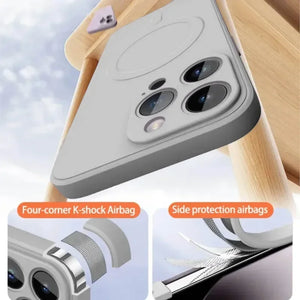 Phone case with airbag features on a wooden surface