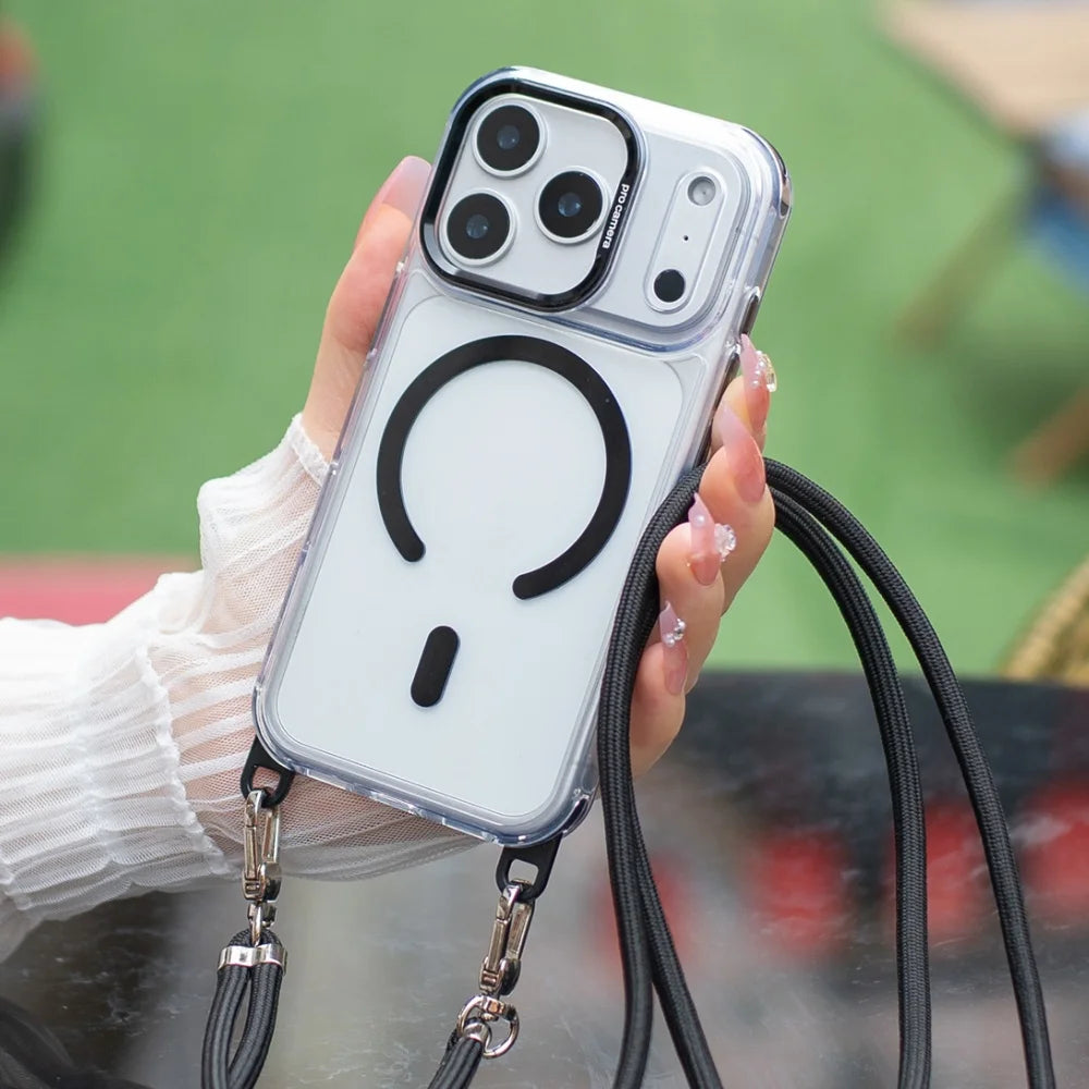 Magnetic Crossbody Clear iPhone 17 16 16 15 14 13 12 11 Pro Max Plus Case with Lanyard Strap Shockproof Cover