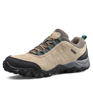 Men's suede hiking shoes with rubber outsoles and lace-up fastening in grey and khaki