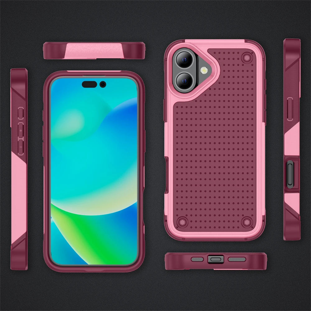 Pink Shockproof Military Armor iPhone Case Hard PC TPU Matte Protective Cover on a black background