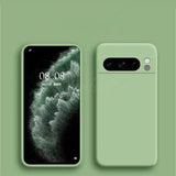 Green Liquid Silicone Case for Pixel and case on a green background