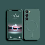 Matte magnetic silicone Samsung Galaxy with Magsafe silicone case on a dark green background