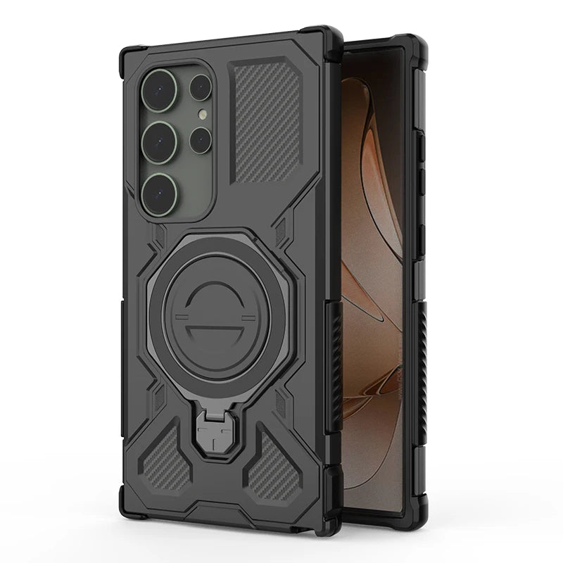 magnetic anti-drop case for Samsung Galaxy S25–S26 & A Series. Wireless charging support with holder stand