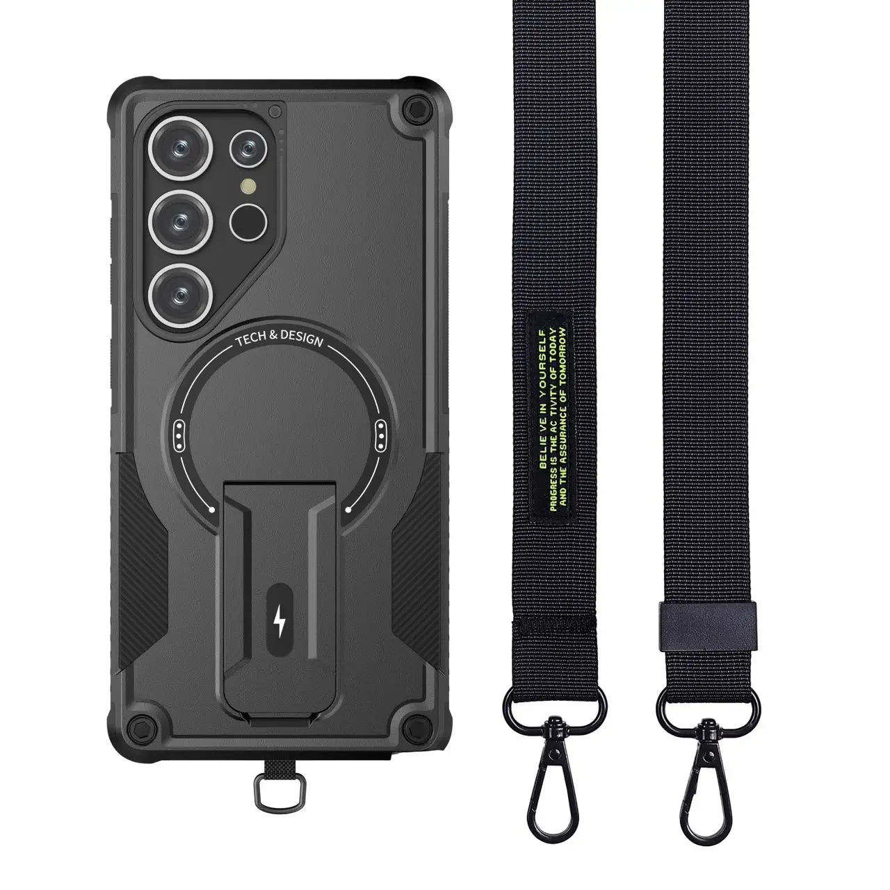 Phone Strap Strong Samsung Galaxy Case with Kickstand – Black