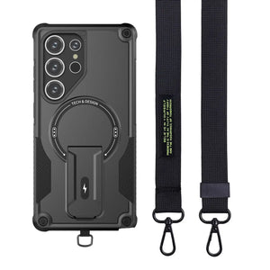 Phone Strap Strong Samsung Galaxy Case with Kickstand – Black