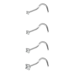4pcs Cubic Zirconia Nose Studs 20G L-Shaped Shiny Nostril Jewelry