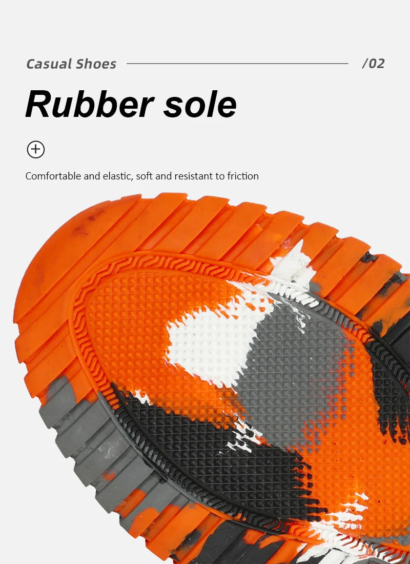 Close-up of a rubber sole on casual shoes with text describing its properties.