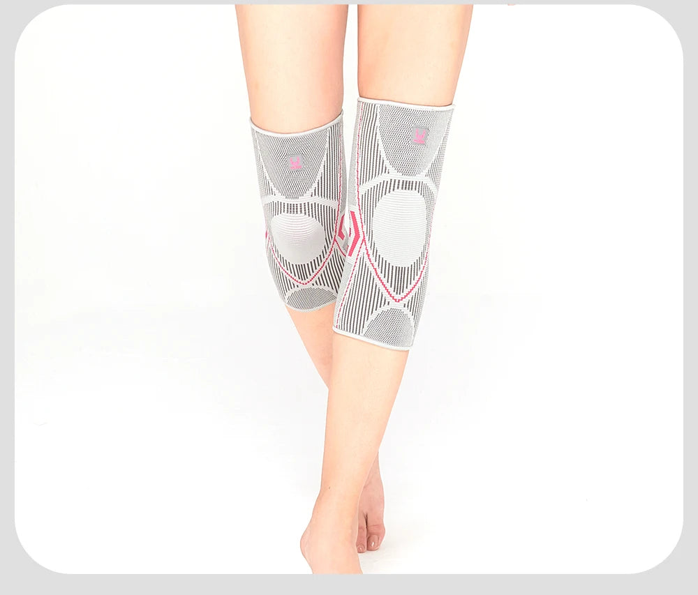 Gray knee brace with heart pattern on a white background