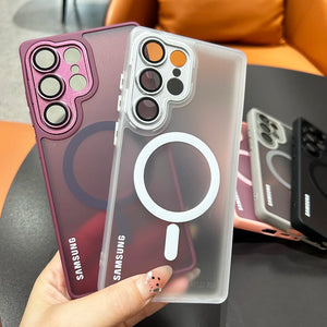 Magnetic matte translucent Samsung Galaxy case with camera lens protection and shockproof bumper