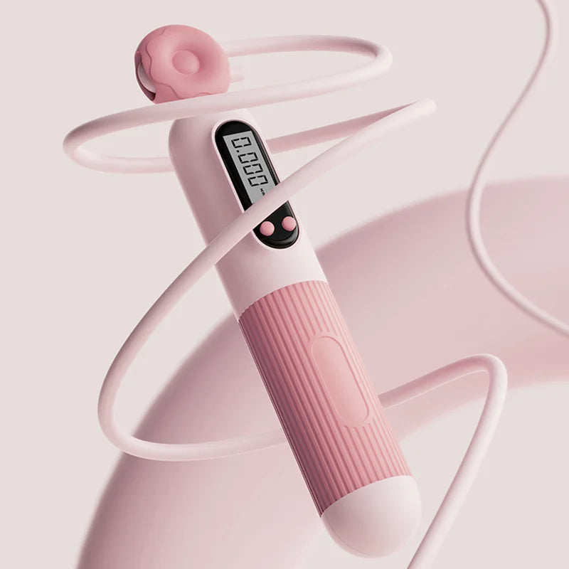 Pink digital jump rope on a light pink background