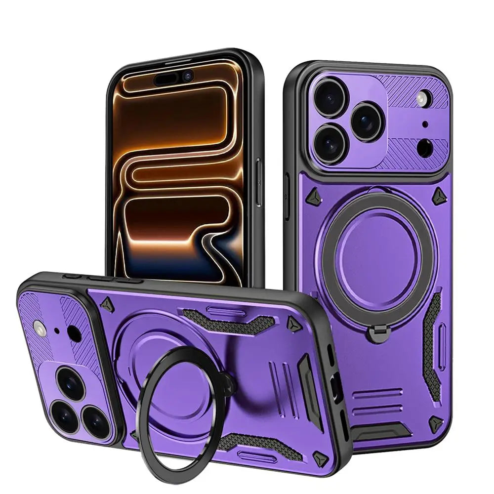 Purple Luxury Armor Magnetic iPhone Case with Ring Kickstand Full Coverage PC TPU