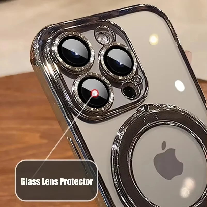 Glass lens protector on a Transparent Plating iPhone Case