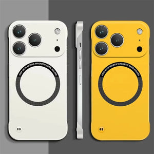 White and yellow Ultra Thin Hard PC Magnetic iPhone Case Matte Solid Color Frameless on a gray background