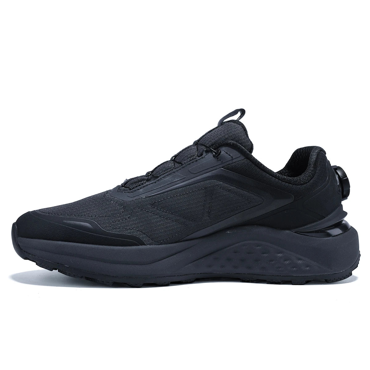 Black athletic shoe on a white background with 'baasploa' branding.