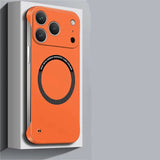 Orange Ultra Thin Hard PC Magnetic iPhone Case Matte Solid Color Frameless on a gray background